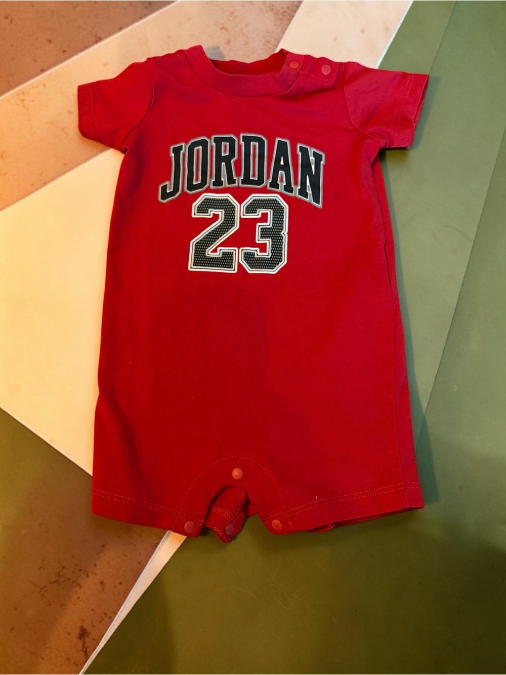 Jordan 23 Baby Romper Red 0-6M Snap Bottom One Piece